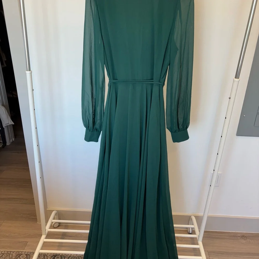 Lulu's Green Long Sleeve V-Neck Gown - Picture 2 of 6